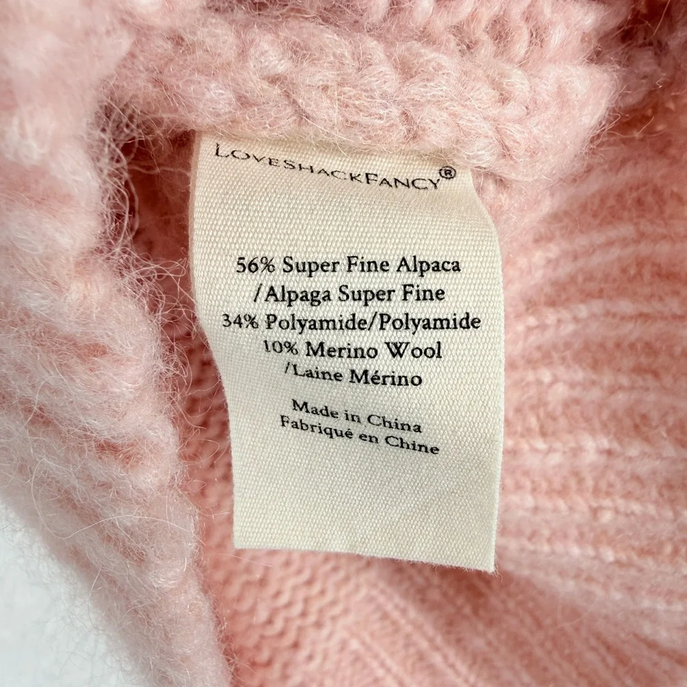 LoveShackFancy Aspyn Sweater WomensSmall Pink Alpaca Blend Puff Sleeve Soft Girl